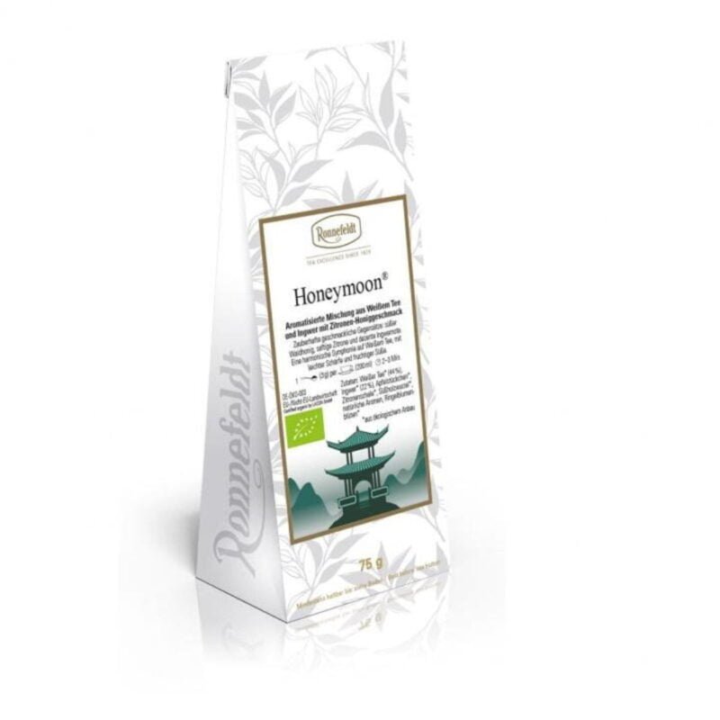 Ronnefeldt World Of Tea - Honeymoon® product image: Embark on a blissful journey with Ronnefeldt's Honeymoon® tea. This exquisite blend is crafted to celebrate love and romance. Let the enchanting aroma and delicate flavours of this tea transport you to a world of passion and affection.