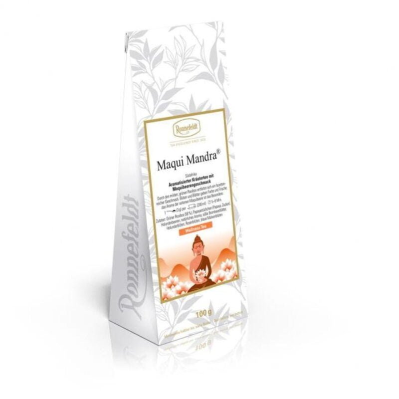 Ronnefeldt World Of Tea - Rooibos Maqui Mandra® product image: Indulge in the exquisite Ronnefeldt World Of Tea - Rooibos Maqui Mandra®. This captivating blend combines the rich, earthy flavours of rooibos tea with the vibrant and tangy notes of maqui berry and mandarin orange