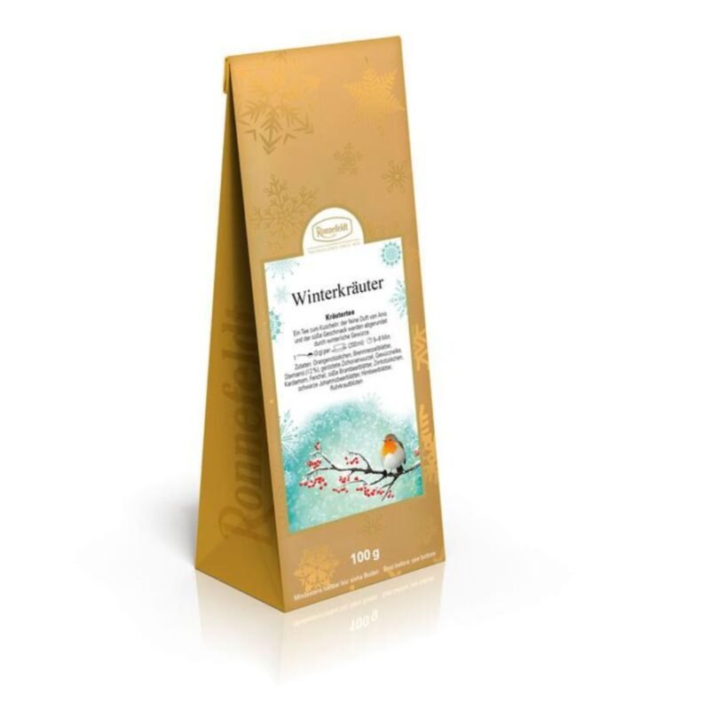 Ronnefeldt World Of Tea - Winter Herbs product image: Embrace the comforting warmth of Ronnefeldt Winter Herbs tea. This delightful herbal infusion is specially crafted to bring you the cozy flavors of winter. The blend features a harmonious combination of aromatic herbs, including soothing chamomile, invigorating peppermint, and fragrant cinnamon