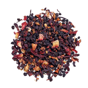 Cinnamon Plum tea by Ronnefeldt - a rooibos blend with cinnamon, plums, rose hip, hibiscus, and rose petals.