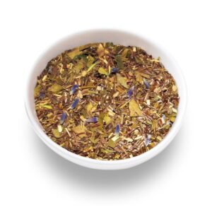 Lavender Harmony tea by Ronnefeldt - a wellness blend with green rooibos, lemon myrtle, sweet blackberry leaves, thyme, and lavender blossoms.